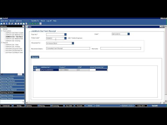 Spining ERP -  JobWork Out Order Processing