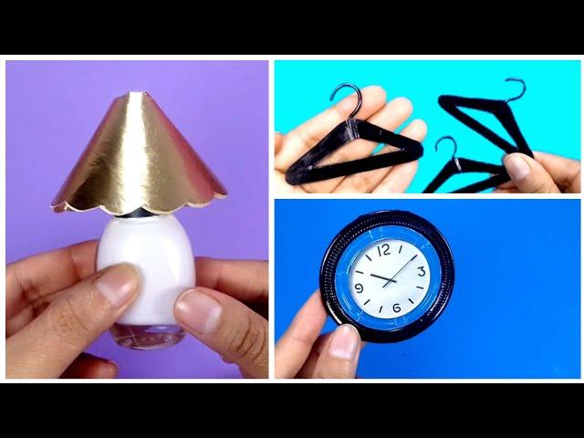 3 DIY How to make Miniature Crafts | mini Hangers, wall Clock and Lamp