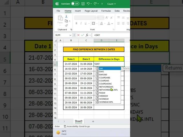 200. Excel Interview Question #200 Difference in days between 2 dates