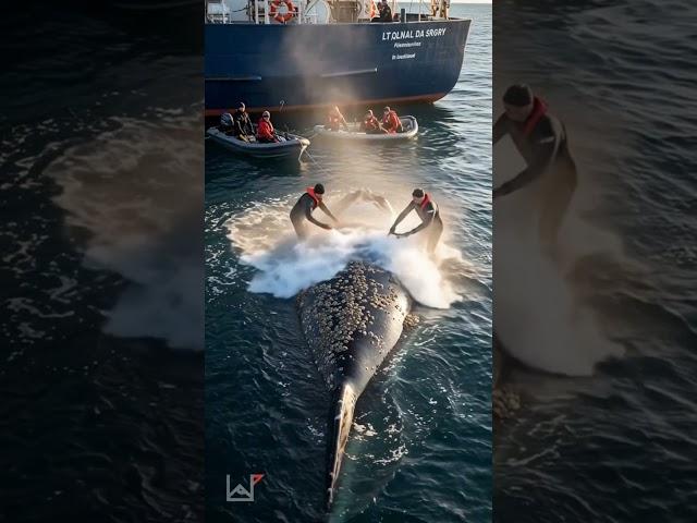 “Rescue Team Cleans Whale Covered in Barnacles | Incredible Marine Effort!”#WhaleRescue #MarineLife