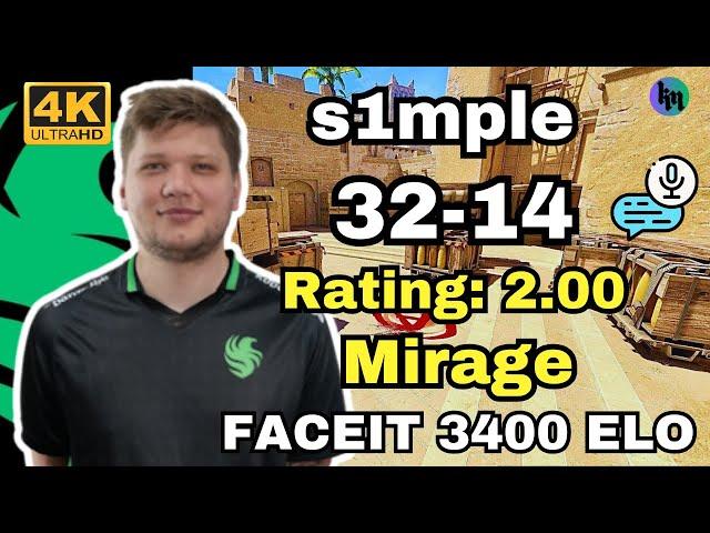 s1mple (32-14) FACEIT 3400 ELO (mirage) | Oct 30, 2024 #cs2 #pov