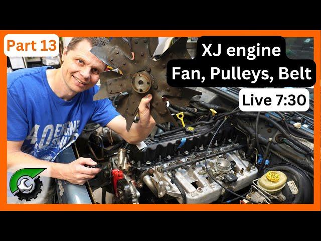 Jeep XJ 4.0 Engine Install LIVE part 13: Fan, pulleys, belt...