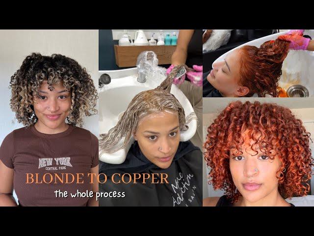 Come to the hair salon with me | BLONDE TO COPPER CURLY HAIR | FALL HAIR | Aubreana Noble