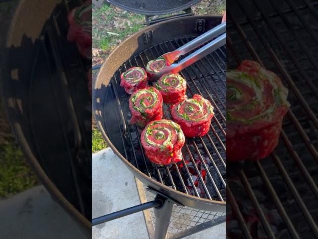 ASMR Steak Pinwheels Sizzling! | Over The Fire Cooking by Derek Wolf