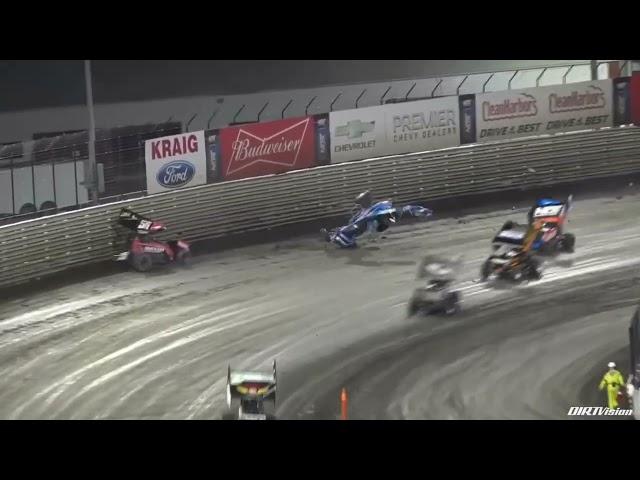 Clint Garner wild scary crash at Knoxville during the 360 Feature.