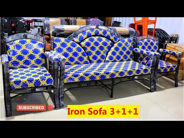 Cheap & Best Iron Sofa Set 3+1+1 Black Pipe, Blue & Yellow Mix Color Design In Bangalore Bengaluru