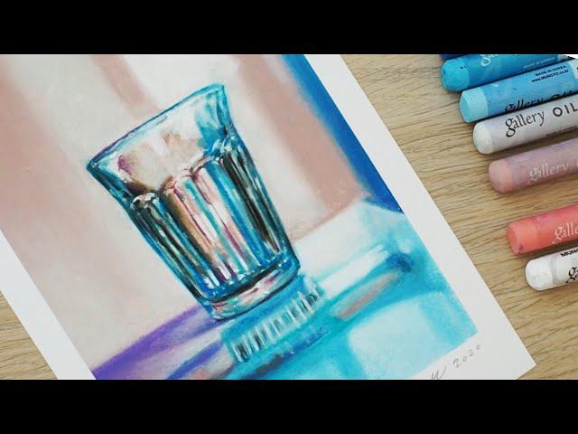 Realistic Still Life drawing with Oil Pastel | How to draw a glass with oil pastels