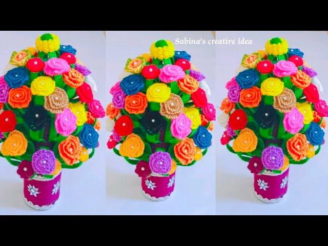 Woolen GULDASTA Banane ki Tarika/ How to Make Woolen Flower GULDASTA with X-ray/ Diy Woolen Craft |