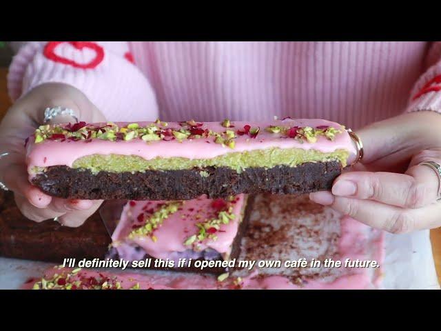 Pastry Chef Bakes Rose Pistachio Chewy Brownie Bar (Dubai Chocolate-Inspired Bar)