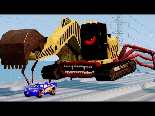 Epic escape from The Lightning McQueen Eater, Excavator Eater, Mater Engine Eater |BeamNG.Drive