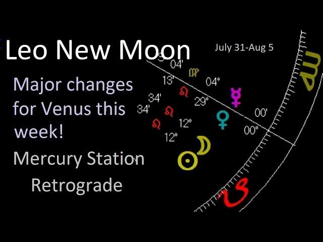 Astrology July 30-Aug 5 2024 -Venus sq Uranus - Leo New Moon - Venus into Virgo - Mercury Station Rx