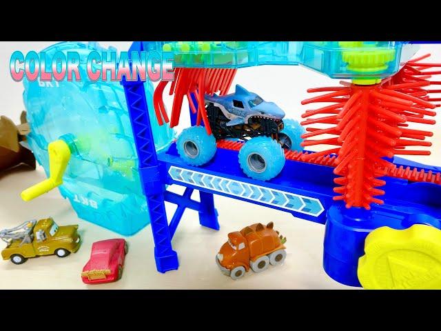 Change the color of the monster truck using a giant rotating machine! Megalodon MONSTER WASH