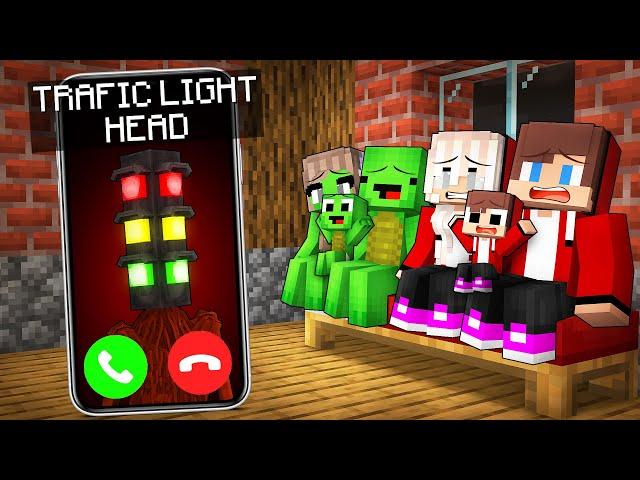 Mikey Family & JJ Family Got Call From SCARY TRAFFIC LIGHT HEAD At Night in Minecraft (Maizen)