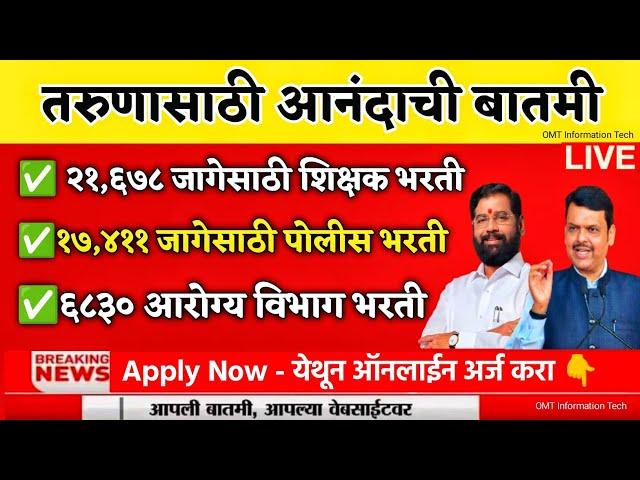 तरुणांसाठी आनंदाची बातमी | शिक्षक भरती | पोलीस भरती | आरोग्य विभाग भरती | new vacancy 2024 | bharti