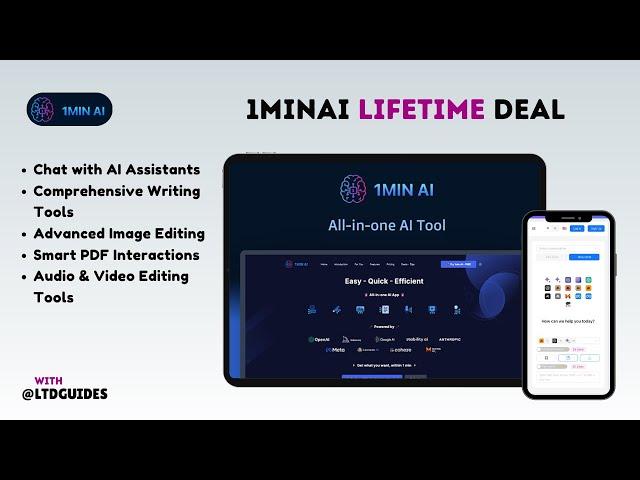 1minAl Lifetime Deal - All-in-one AI App for Text, Image, Audio, Video & more