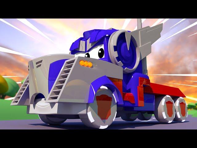 Carl der Supertruck ist Optimus Prime von den Transformers Die Lackierwerkstatt von Tom - Cartoons