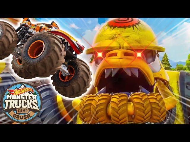 Hot Wheels Monster Trucks Vs. The Mighty Crushzilla!  + More Cartoons for Kids