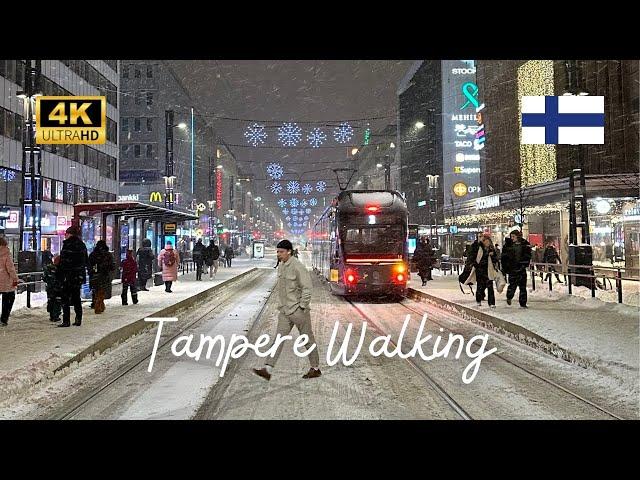 TAMPERE FINLAND - WALKING THE MAIN STREET IN WINTER - Hämeenkatu, Kauppahalli (Market Hall) (4K)