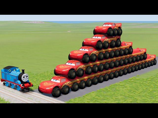 Long & Short Lightning Mcqueen with BTR wheels vs Thomas the Tank Engine Train | BeamNG.Drive