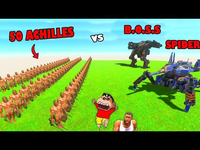 50 ACHILLES vs ALL UNITS in Animal Revolt Battle Simulator with SHINCHAN and CHOP | arbs hindi