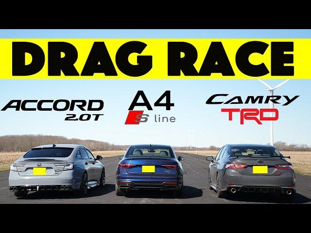 Honda Accord 2.0 Races Audi A4 and Toyota Camry TRD. Drag and Roll Race.