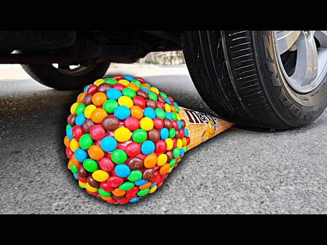 Experiment: Candy Ice Cream vs Car Wheel | Crushing things by car videos for kids