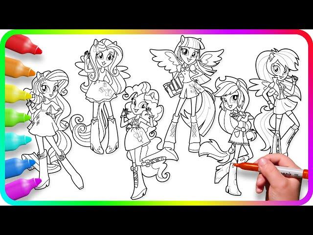 EQUESTRIA GIRLS Coloring Pages - Mane Six / How to color My Little Pony / Easy Drawing MLP