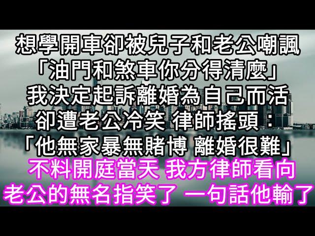 想學開車卻被兒子和老公嘲諷「油門和煞車你分得清麼」我決定起訴離婚為自己而活卻遭老公冷笑 律師搖頭：「他無家暴無賭博 離婚很難」 #心書時光 #為人處事 #生活經驗 #情感故事 #唯美频道 #爽文