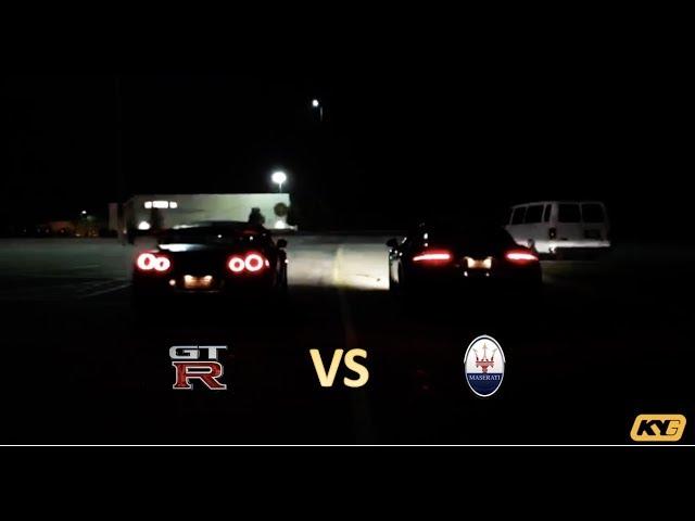 Nissan GTR vs Maserati GTS... Battle! Drift! Launch! Race!