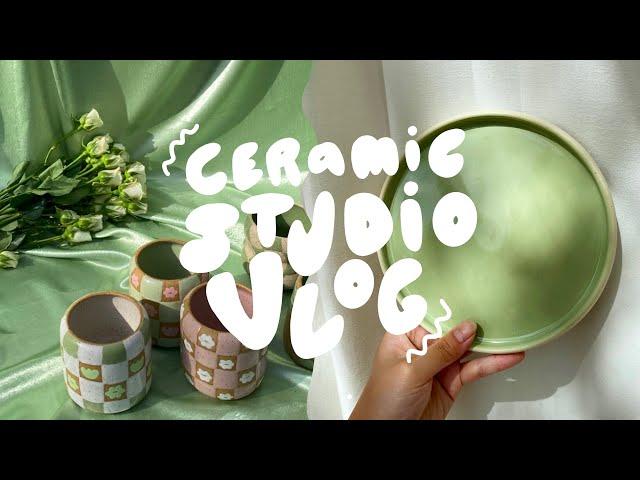 ceramic studio vlog 01 // throwing a plate, spring shop prep, glazing pieces, & more!