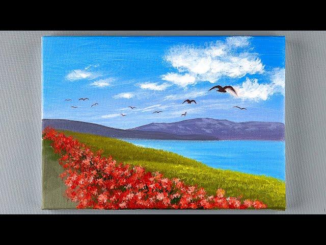 Acrylic Landscape Painting / Spring mountain Scenery Painting