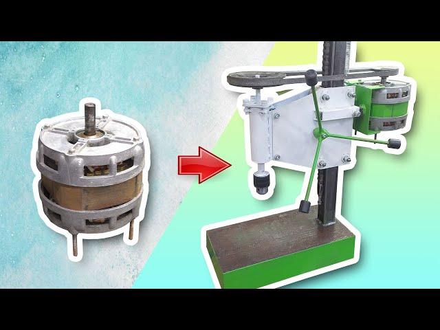 Drilling machine with an engine from an old washing machine, how to make it yourself