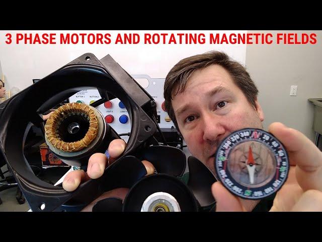 3 Phase Motors and Rotating Magnetic Fields.  Using a Compass to Show How Motors Rotate