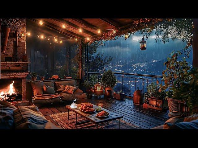 Rainy Night Relaxation: Cozy Balcony with Fireplace And Rain Ambience in 8 Hrs ️Deep Sleep, Healing