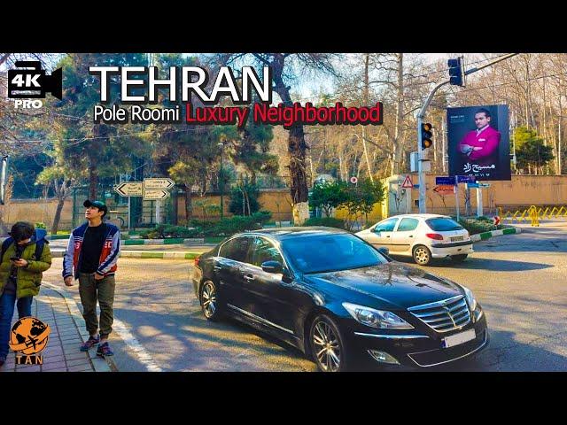 Tehran Walking Tour On Elahiyeh & Pole Roomi Luxury Street Iran walk 4k