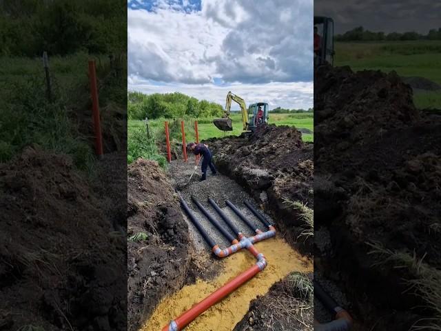 Обустройство дренажного поля из гранитного щебня и труб корсис. #копка64 #канализация