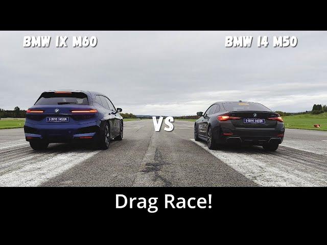 2023 BMW iX M60 619hp vs 2023 BMW i4 M50 544hp | Drag Race | 4K