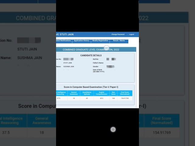 My SSC CGL 2022 TIER-1 Score card| #ssccgl2022 #motivation #shortvideo  #sscchsl #exam #trending
