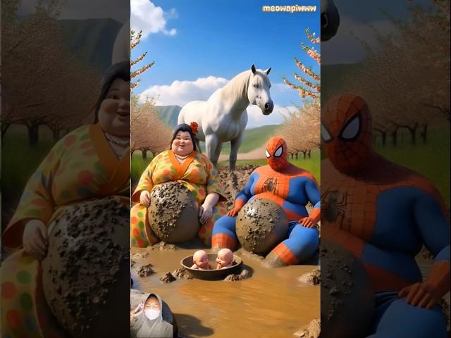 Evolution of Spider-Man:Spiderman & woman sitting on dirty road with giant white horse#shorts#cute