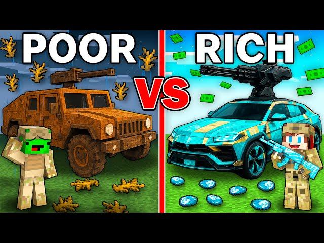 Mikey POOR MILITARY vs JJ RICH MILITARY Survival Battle in Minecraft - Maizen