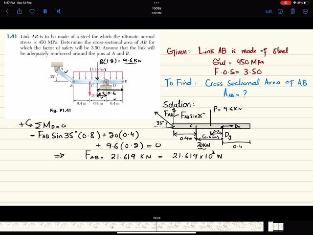 Find the cross section of link using factor of safety | Mechanics of materials beer and johnston