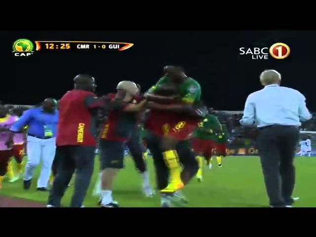 Gooooal! Cameroon strike early to take a one-nil lead...#CAM_GUI  #AZIWEKE