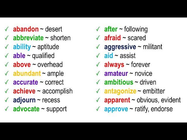 1000 Synonyms Words List, Synonyms Vocabulary List in English #synonyms #synonymswords