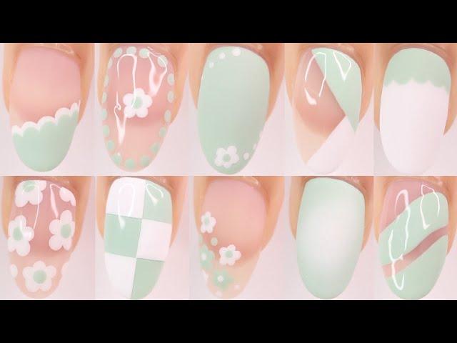 10 easy spring nail art ideas | pastel green nail designs beginner friendly