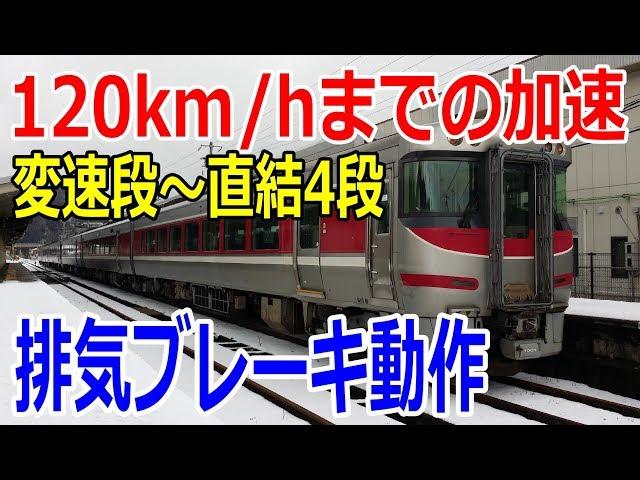 キハ189系の強烈な加速と排気ブレーキ 変速段～直結4段　高速運転を支えるエンジンブレーキ　鉄道 速度計