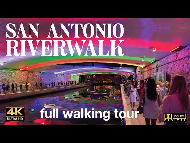 San Antonio River Walk Night Full Walking Tour | Christmas Lights 4K Dolby Surround