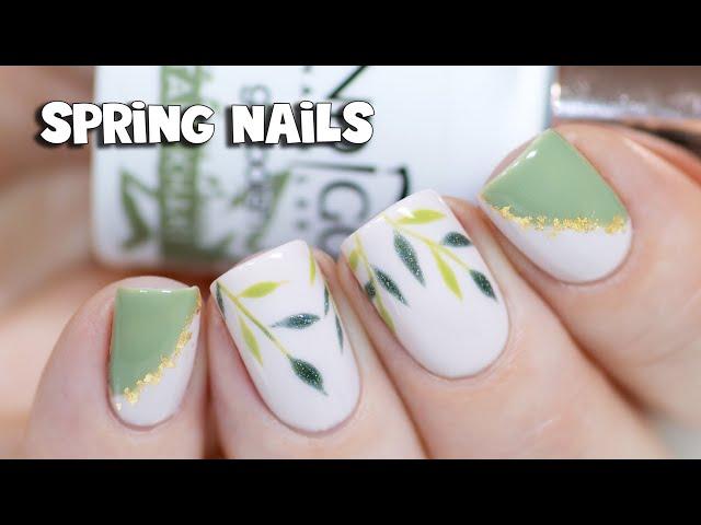 Easy Spring Nail Art Tutorial - Green Leaves