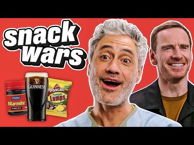 Taika Waititi And Michael Fassbender Rate New Zealand and Irish Food | Snack Wars