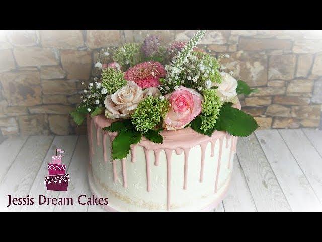 Torte mit echten Blumen/ Flower Cake/ Naked Drip Cake/ Glutenfreies Rezept von Jessis Dream Cakes