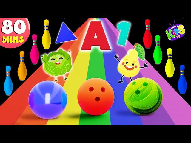 Bowling Ball Adventure For Kids | Learn Fruits , Vegetables, Numbers & Alphabets with Bowling pin